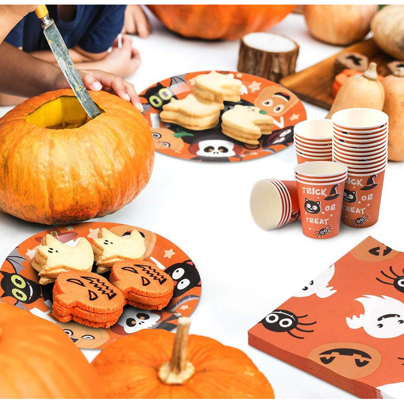 Halloween Party Disposable Tableware Set with Plates, Cups, and Napkins