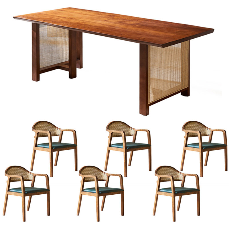 Ensemble de table de salle à manger en rotin et bois massif, H 29,13 po x L 86,61 po x l 33,46 po