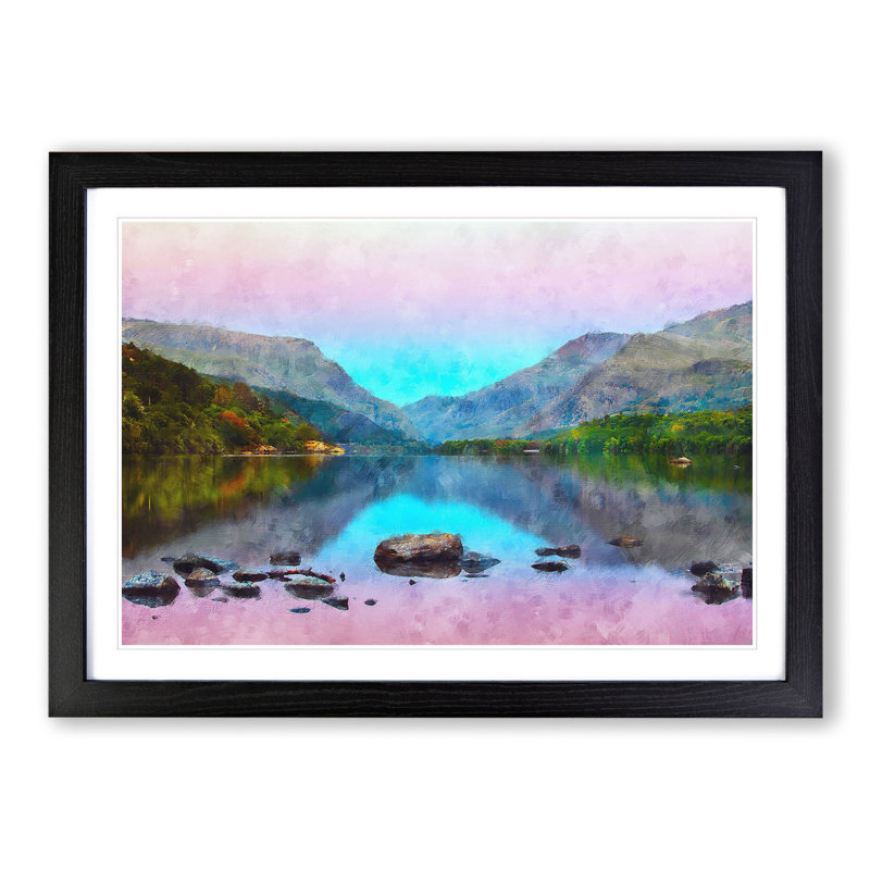 Padarn Lake in Snowdonia Wales - Picture Frame Painting, Black Framed, 36cm H x 48cm W x 2cm D