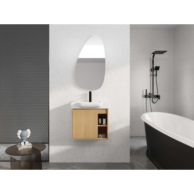 Wall-Mounted Bathroom Vanity With Ceramic Sink & Soft-Close Door, KD-Packing