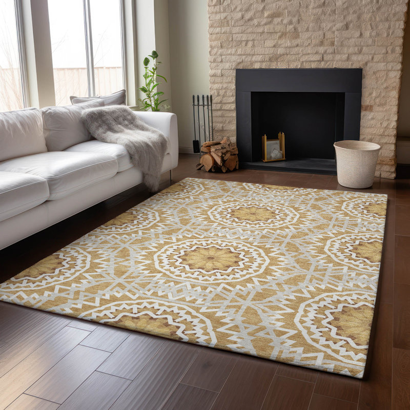 Tapis doré de qualité supérieure lavable à la machine Cerrito, Rectangle 2 pi 6 po x 3 pi 10 po