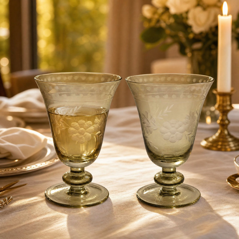 Verre à pied en verre gravé vert