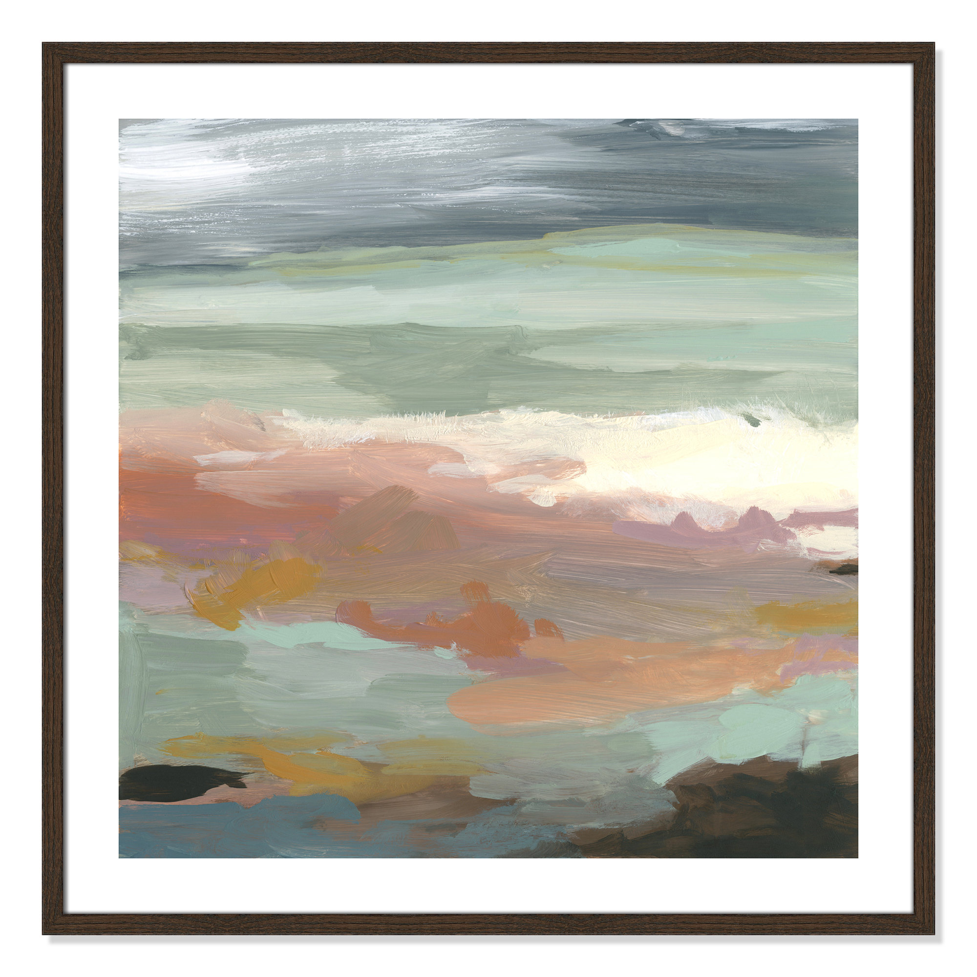 Ocean Bluffs by Carol Robinson - Painting Print on Paper, Walnut Wood, 33.25" H x 33.25" W, Picture Framed Paper
