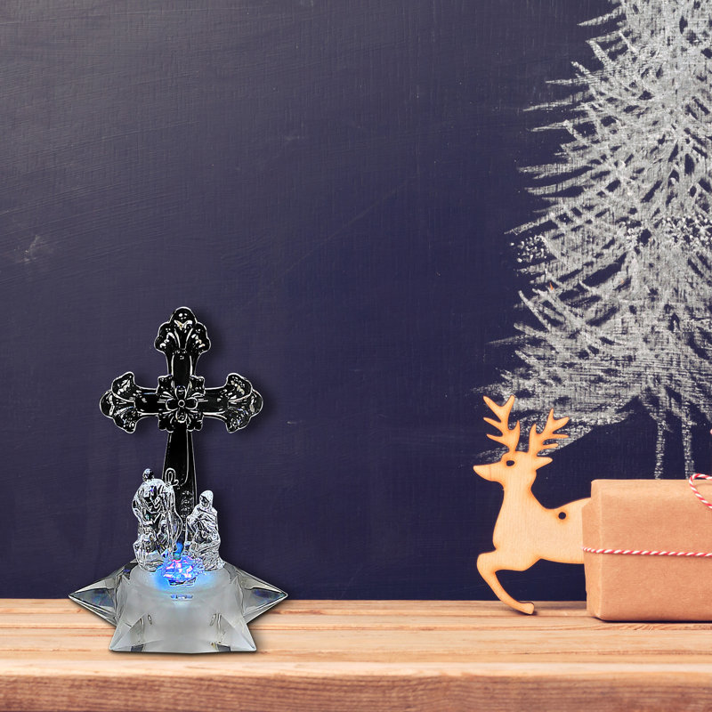 Crèche de Noël à DEL en acrylique avec croix