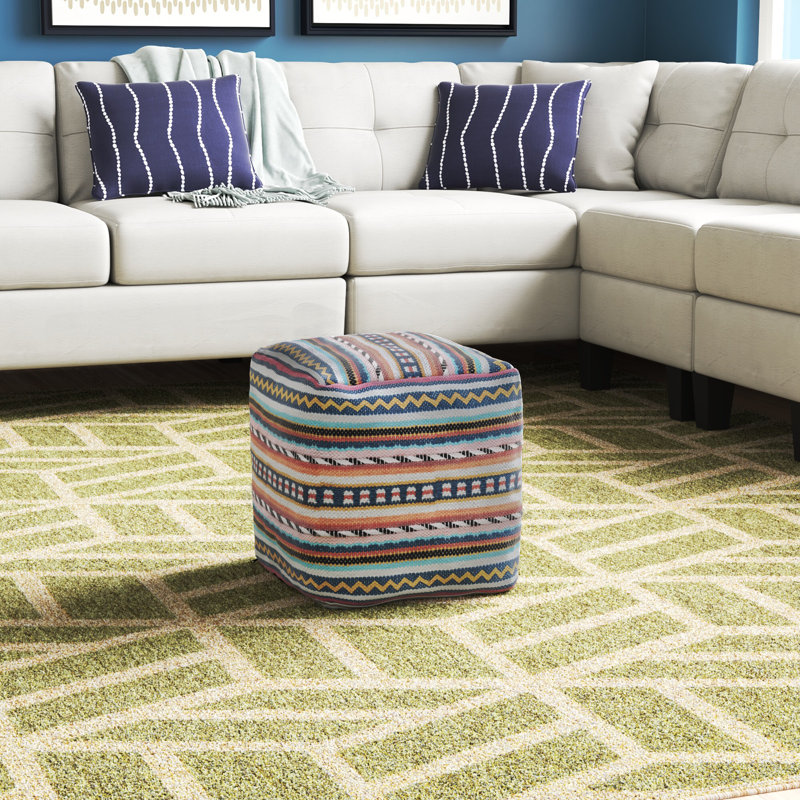 Pouf à rayures carrées 16 po Ali, Coton à 100 % multicolore / jaune