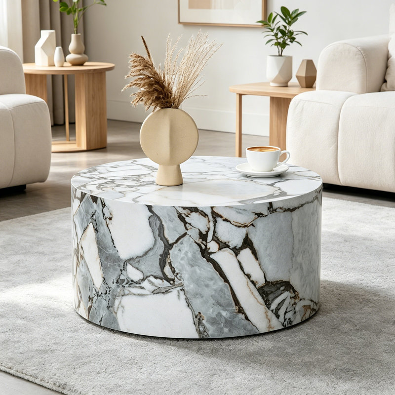 Table basse ronde avec base robuste, White+Gray