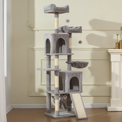 70" H Cat Tree Tower with Hammock, Scratching Post, Condo and Multi-Level Cat Tower