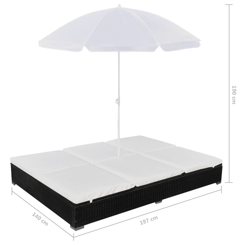 40" Long Single chaise with Cushions, Black