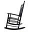 Chaise berçante noire pour adultes sur le balcon et le porche - Bois massif avec siège de détente protégé et accoudoir Dossier à lattes ferme Assemblage facile inclus Instructions de quincaillerie Limite de poids: 280 livres