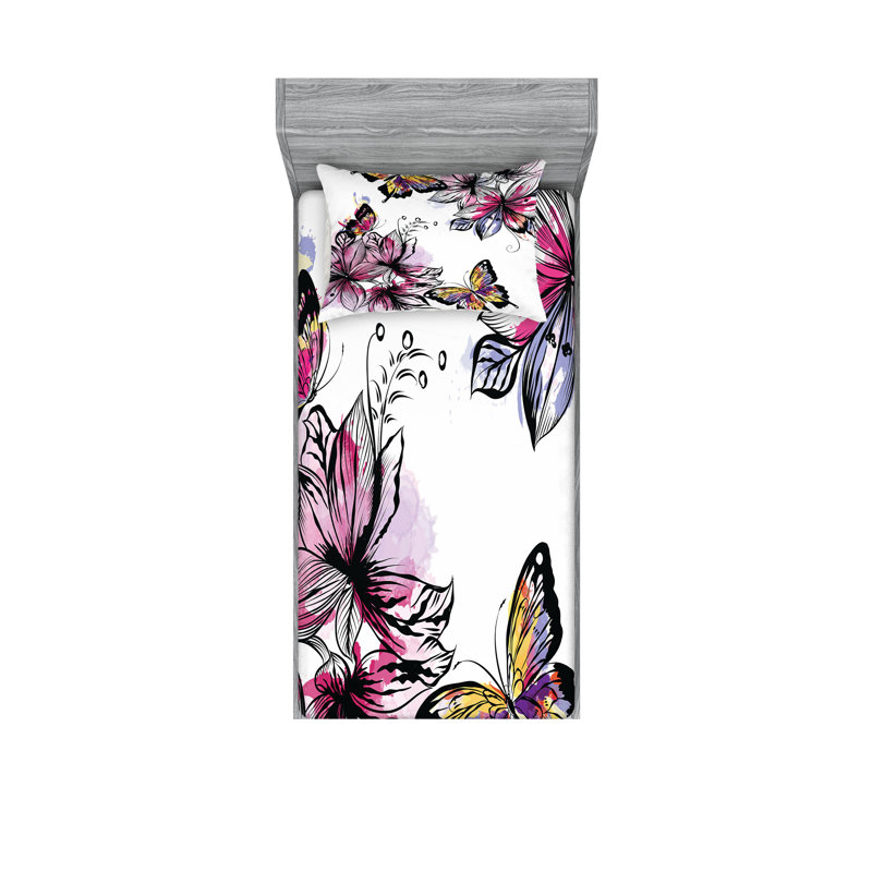 Multicolore ensemble de draps et taies décoratives à motif floral Ambesonne