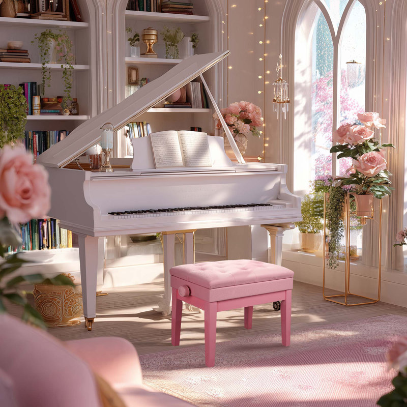 Banc de rangement en similicuir Elmedin, H 22,83 po x l 22,05 po x P 13,39 po, Rose