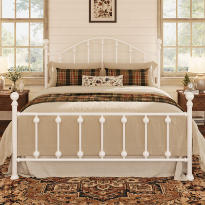 Metal Bed Frame with Victorian Wrought Iron-Art Headboard and Footboard