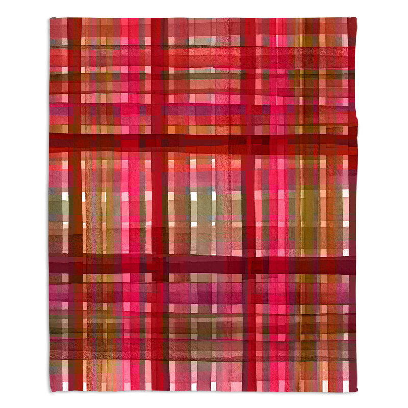 Couverture sherpa doux rose rouge écossais, l 68 po x L 80 po