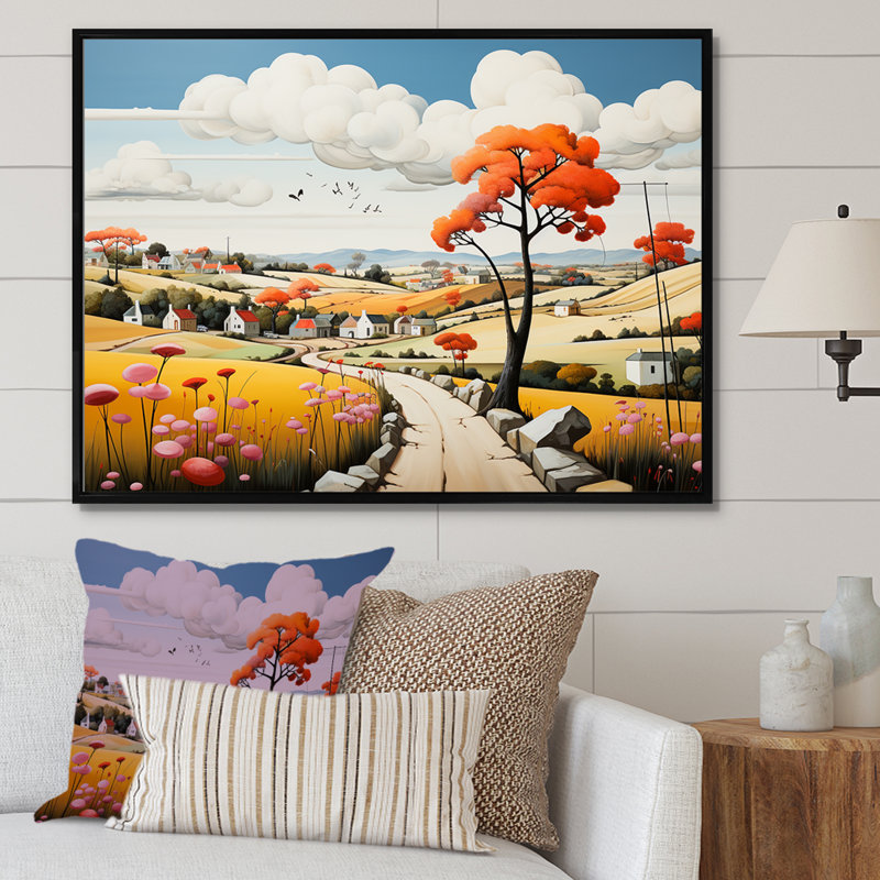 De Stijl Style County Side III sur toile, H 12 po x l 20 po x P 1 po, Cadre flottant noir