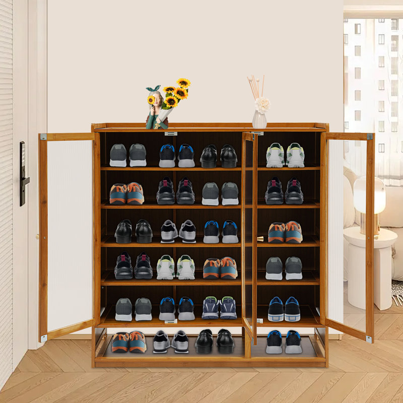 Armoire de rangement pour chaussures 7 niveaux avec 3 portes rétro