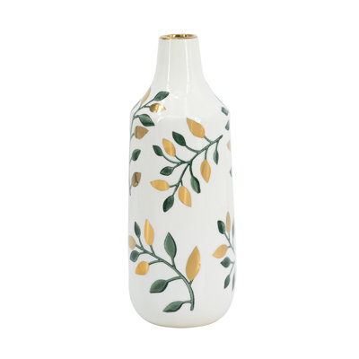 Flower Vase - 4.5" x 4.5" x 12" - Green/Gold/White