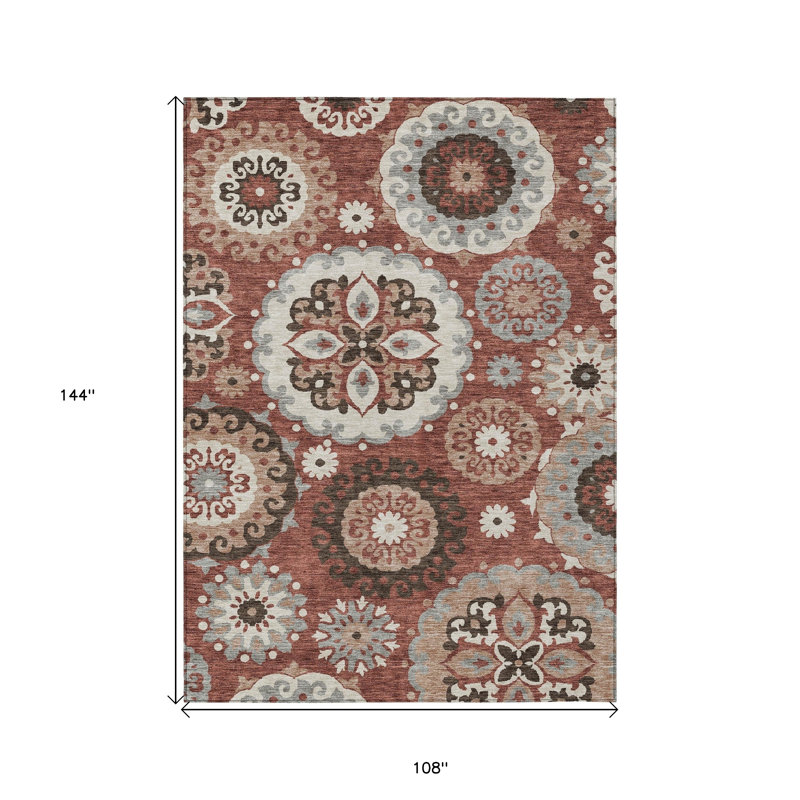Tapis intérieur lavable à médaillon floral orange 9 pi x 12 pi 9 pi x 12 pi