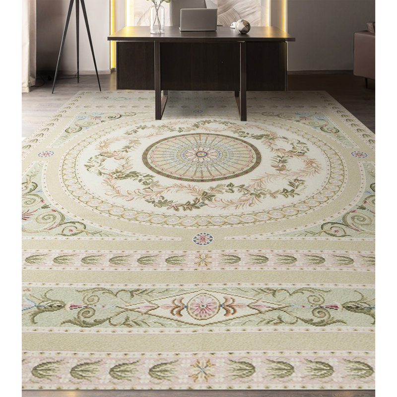Hand-Knotted High-Quality Beige and Green Area Rug