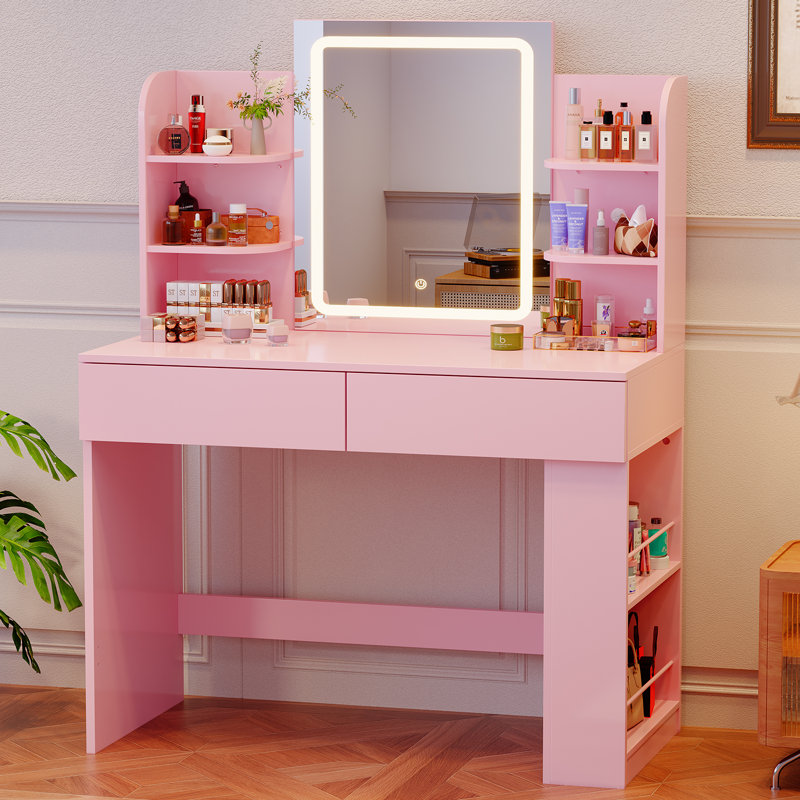 Dressing Table with Mirror, Pink