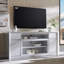 Meuble télé moderne avec armoire de rangement et tiroirs pour téléviseurs de 80 po ou moins, avec barre de son de 32 po de hauteur et tablettes réglables, conception à profil incurvé-121081654-121081652