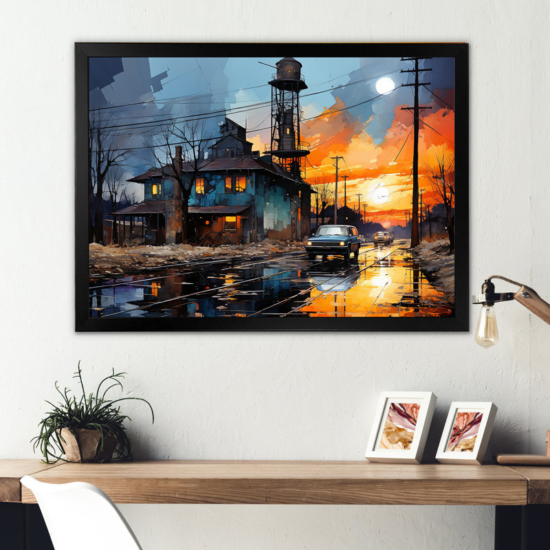 Cobalt contraste usine, impression sur toile, H 12 po x l 20 po x P 1 po, Cadre simple noir