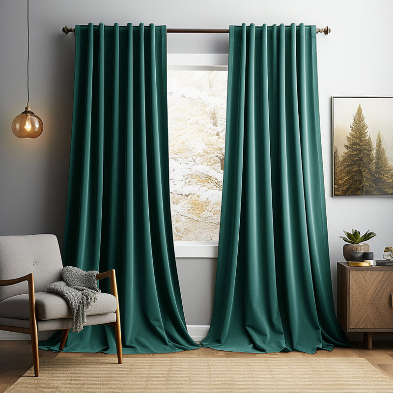Lauier Velvet Blackout Curtain Pair, 52" W x 84" L, Dark Green