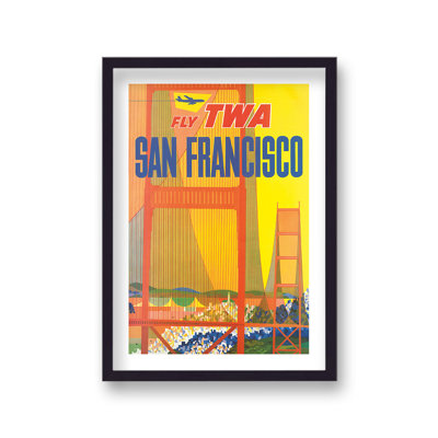 Vintage Fly TWA San Francisco Travel 1 Piece Single Picture Frame Wall Art