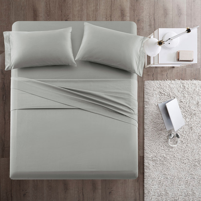 Ensemble de draps en coton 100% coton 4 saisons avec 2 taies d'oreiller pour lit 4 pièces Marina, Argent