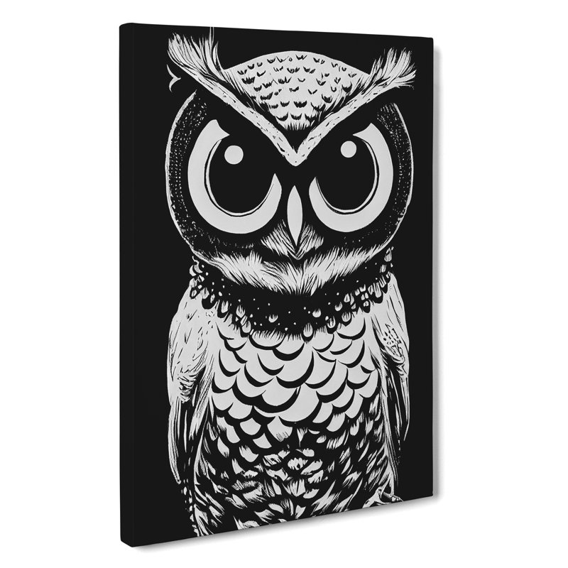 Monochrome Owl No.3 - Wrapped Canvas, 60cm H x 40cm W x 3cm D