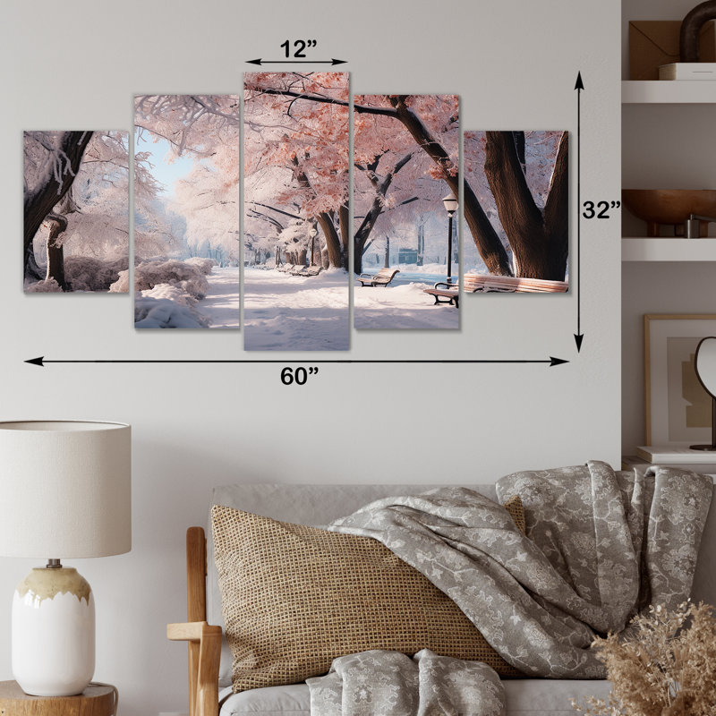 «Pink Snowy Park Floral Canopy», ensemble d'art mural multi-panneaux