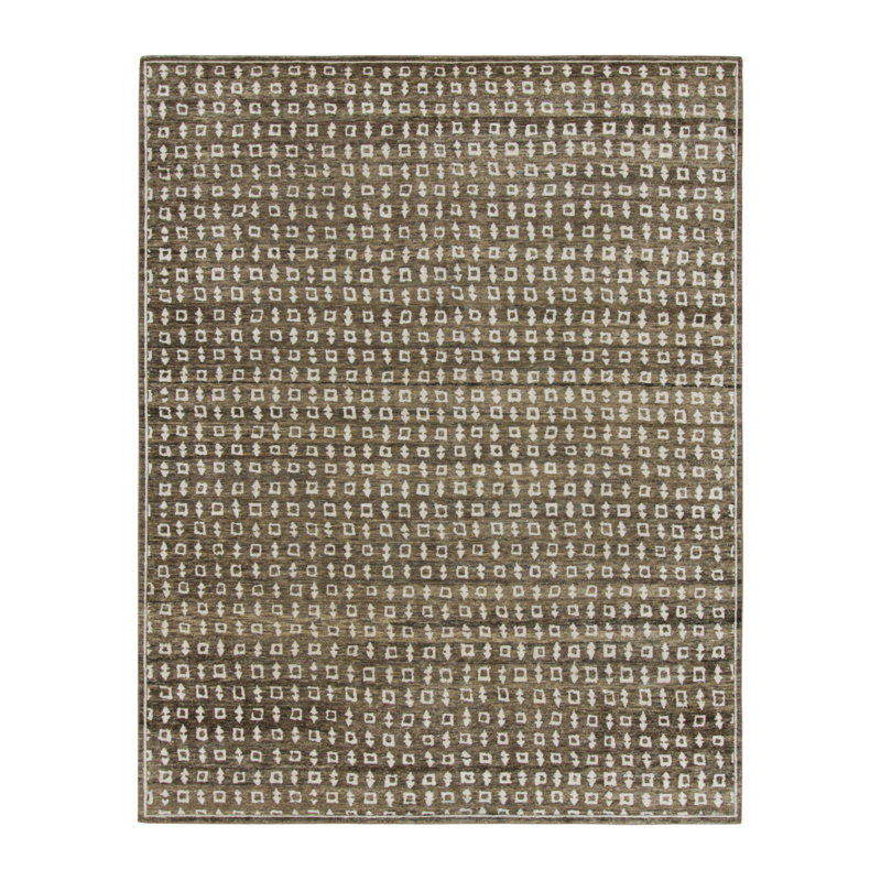 Block Print Hand Knotted Silk Geometric Area Rug, Rectangle 8' x 10'