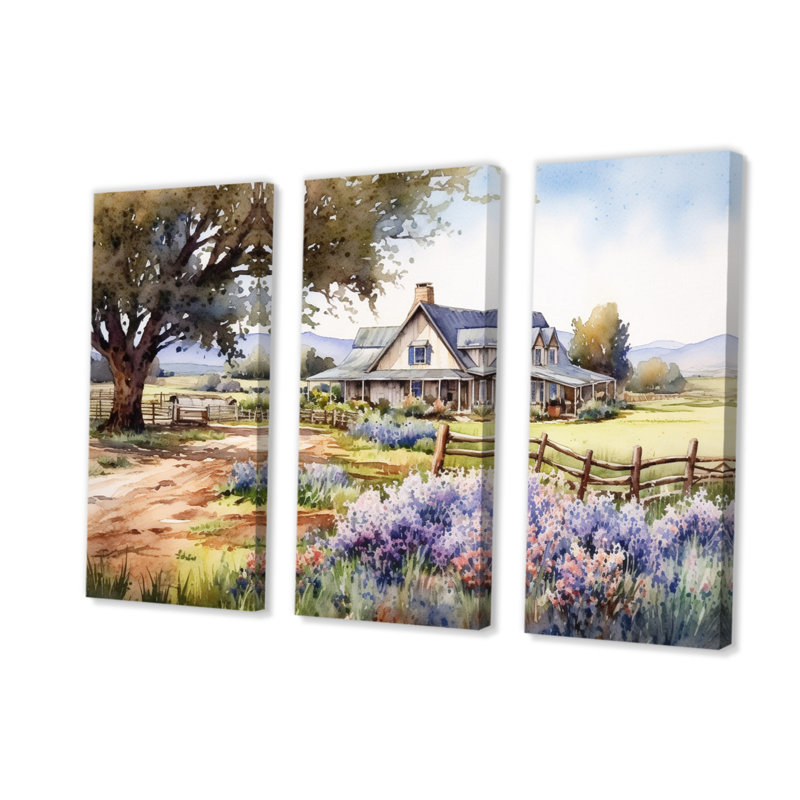 «Majestic Oak Tree At The Farm», reproduction sur toile 3 pièces, H 40 po x l 60 po x P 1 po