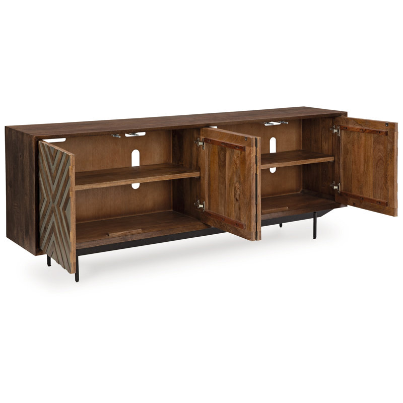 Console de buffet, 4 portes sculptées de style diamant, brun, 76 po
