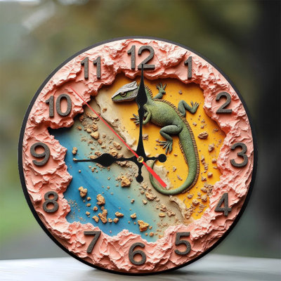 Unique Lizard Wall Clock Resin Art Decor