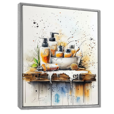Orange And Grey Washroom Toiletries - Toiletries Wall Art