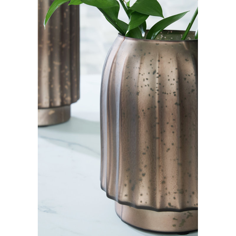 Matte Brown Fluted Mercury Glass Table Vase