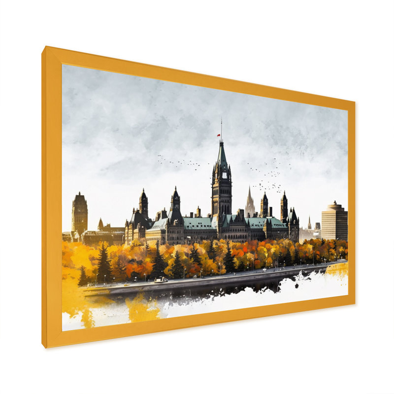 Ottawa in the Fall I - reproduction sur toile, Cadre doré simple, H 16 po x l 32 po x P 1 po