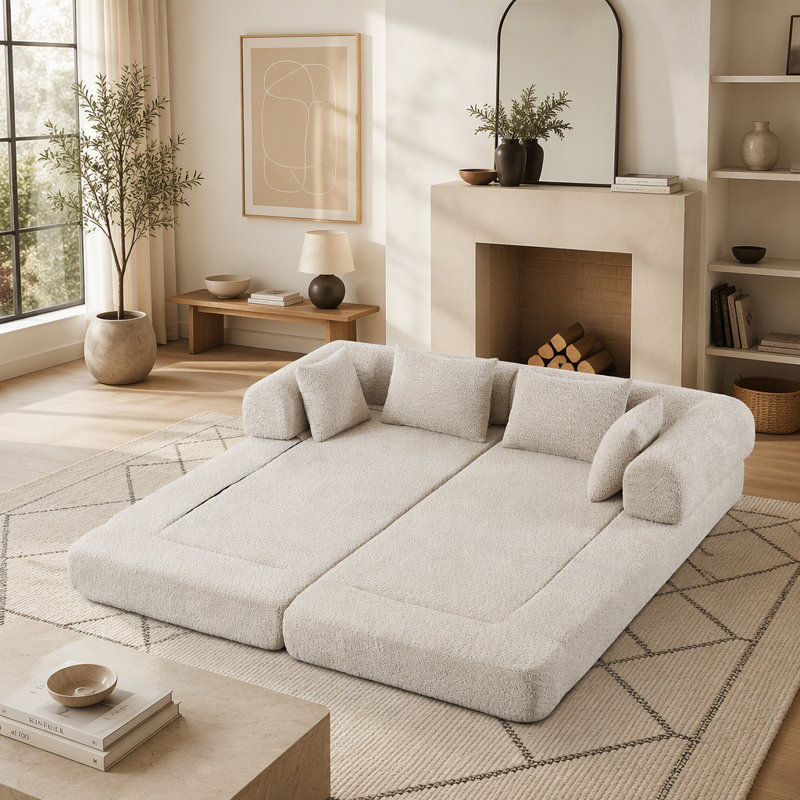Canapé-lit convertible de 78,9 pouces, canapé-lit pliant en chenille, siège élégant avec deux coussins de dossier et deux coussins décoratifs, canapé de bricolage avec accoudoirs amovibles, idéal comme salon sur pied