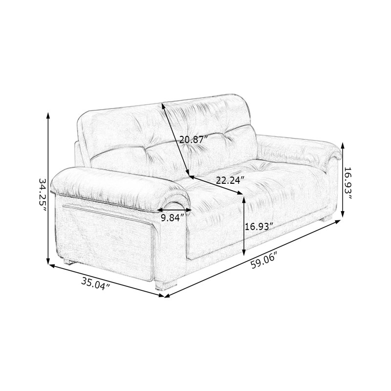 Canapé standard en cuir véritable noir, H 34,25 po x l 59,06 po x P 35,04 po, Noir