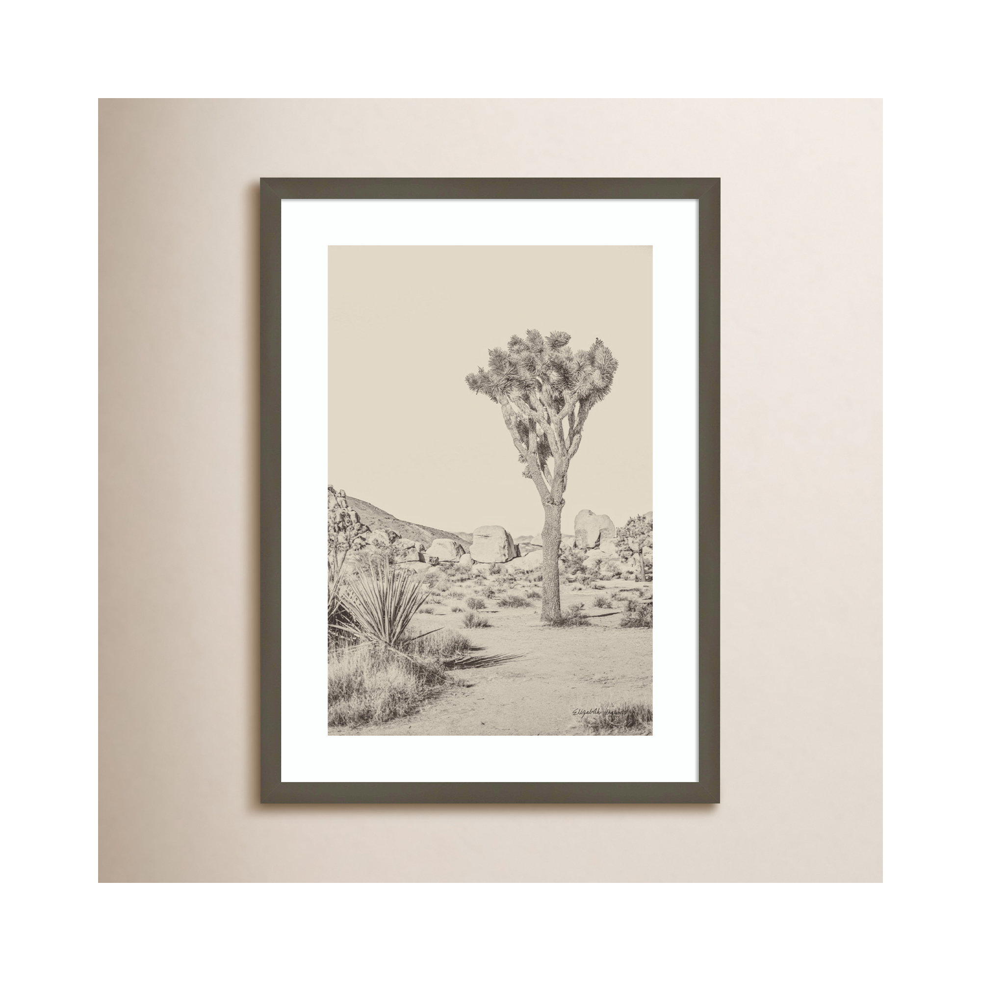 Joshua Tree III Neutral by Elizabeth Urquhart, 25" H x 19" W, Gray Framed