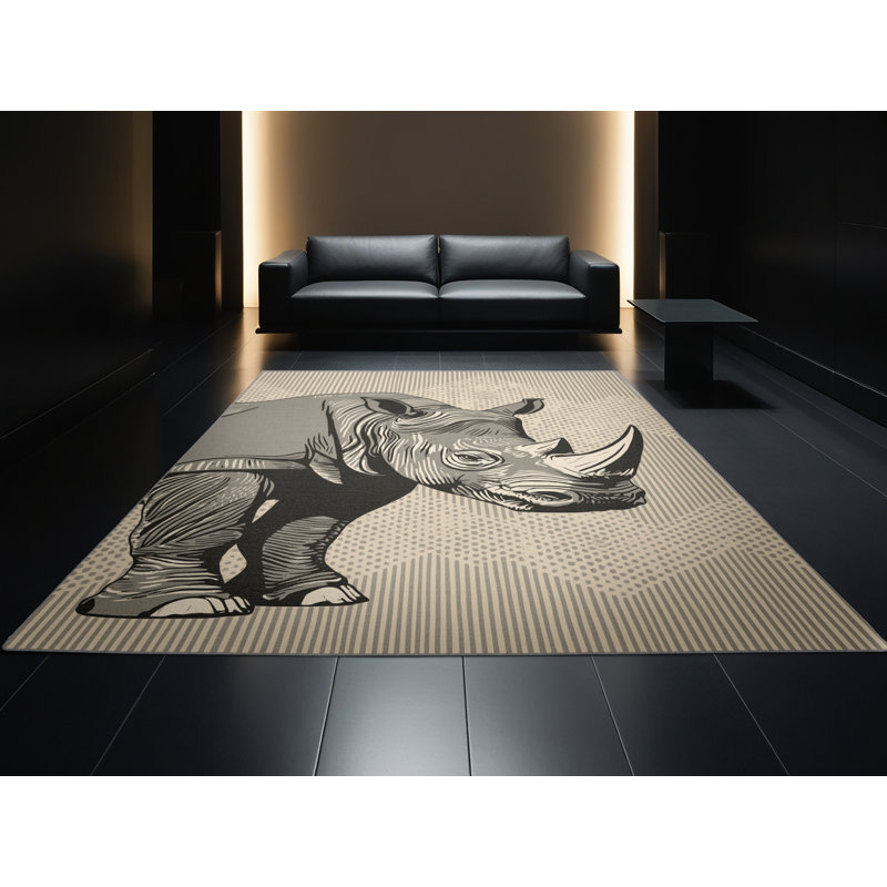 Tapis gris moelleux moelleux à imprimé bloc classique, 3 X 5
