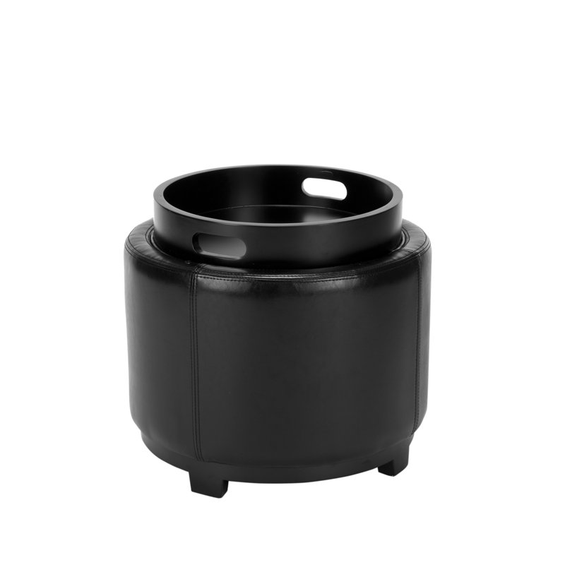 Maiden Faux Leather Ottoman, Black Faux Leather