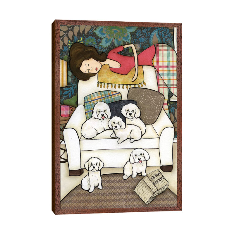 Bichon Bitchin 1 Piece Wall Art on Canvas, 101.6cm H x 66.04cm W x 3.81cm D, Classic Brown Wood Floater Framed