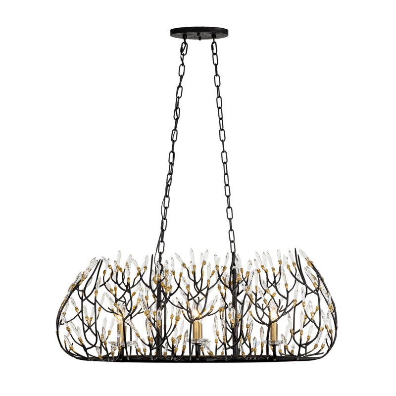 Bask Crystal Linear Pendant - 36"W - Matte Black/French Gold, 6