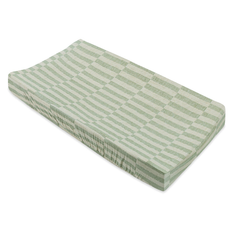 Stripe Quilted Muslin Changing Pad Cover, Moss