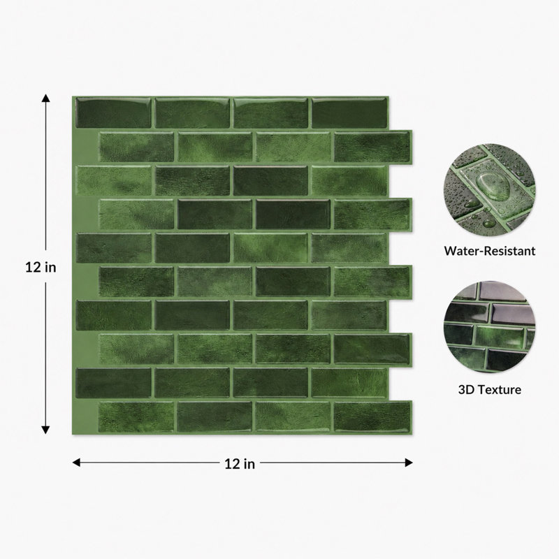 Paquet de 10 carreaux de dosseret à peler et coller en marbre vert jade