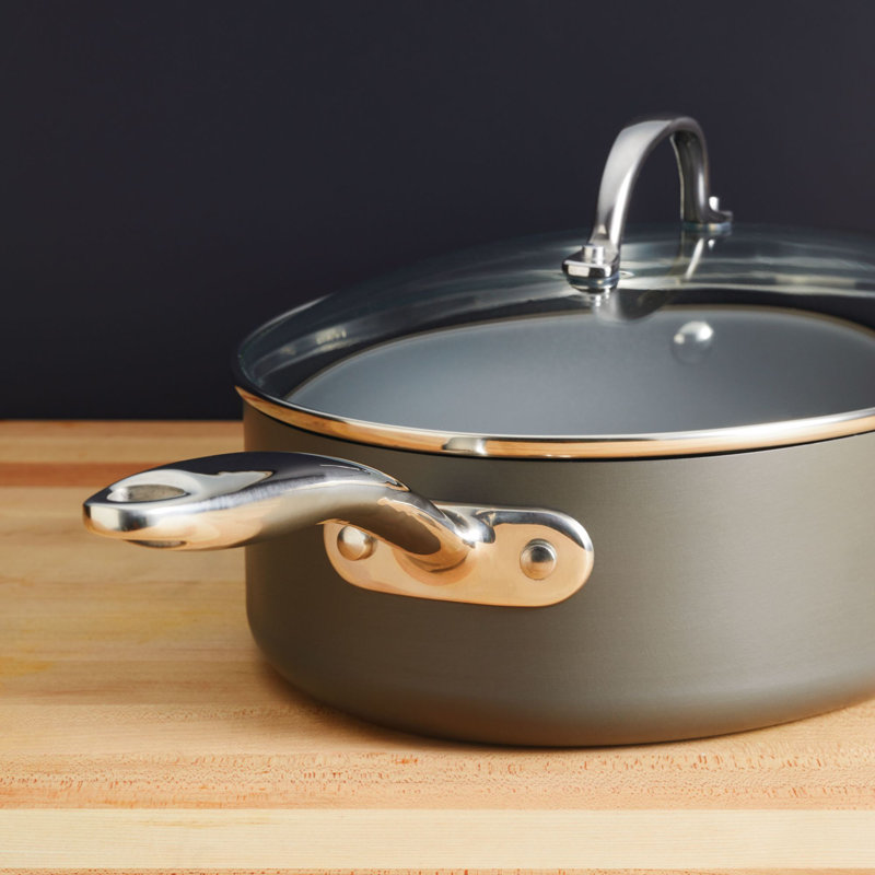 Rachael Ray Hard Anodized Nonstick Cookware Oval Saute Pan With Helper Handle And Lid, 5 Quart, Gray