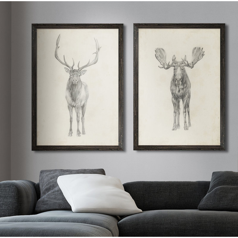«Moose Study» par Antonyus Bunjamin (Abe), ensemble de 2 reproductions d'art sur toile, H 24 po x l 18 po, Toile encadrée