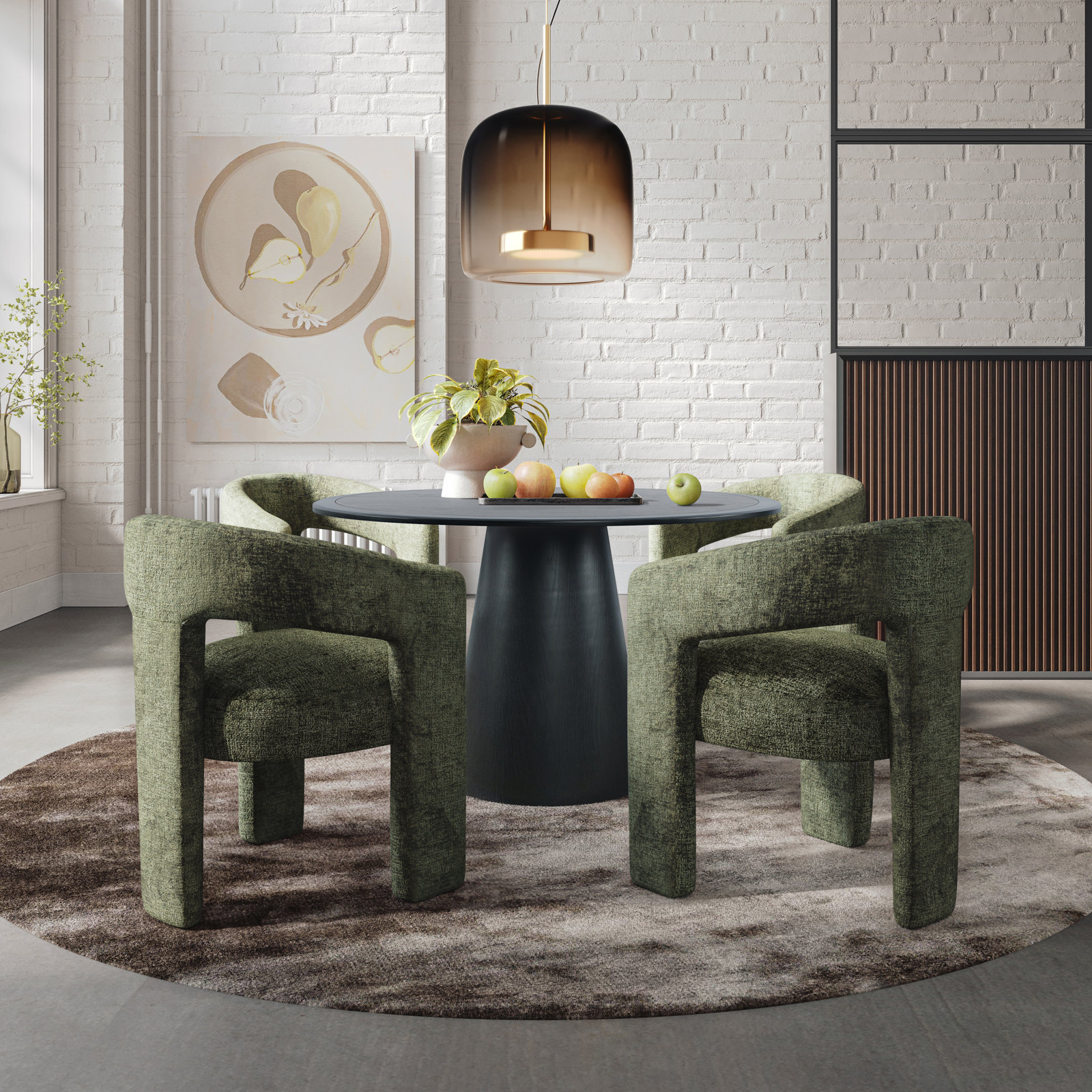 Darlington 5-Piece Dining Set, Gwen Forest Microsuede, Black