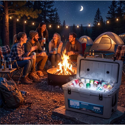 75qt Ice Retention Cooler, 7-Day Portable Outdoor Chest with Carry Strap & Easy-Drain Spout